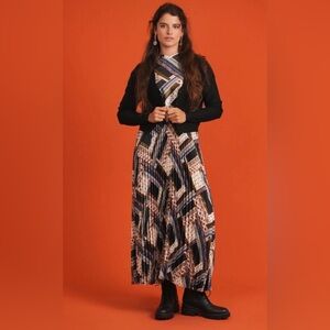 Noni Pleated Maxi Dress Patchwork Print Elastic Waist Small Tall